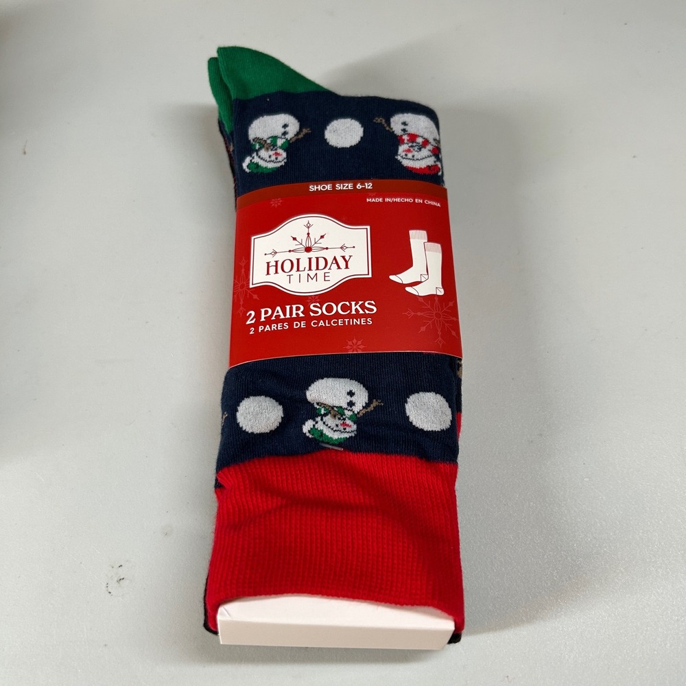 Holiday Time Christmas Socks 2-Pair Snowman‎ Buffalo Check Shoe Size 6-12 NWT